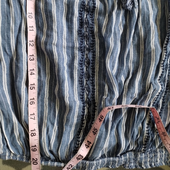 Floral, Embroidered Chambray Peasant Blouse - Picture 12 of 12